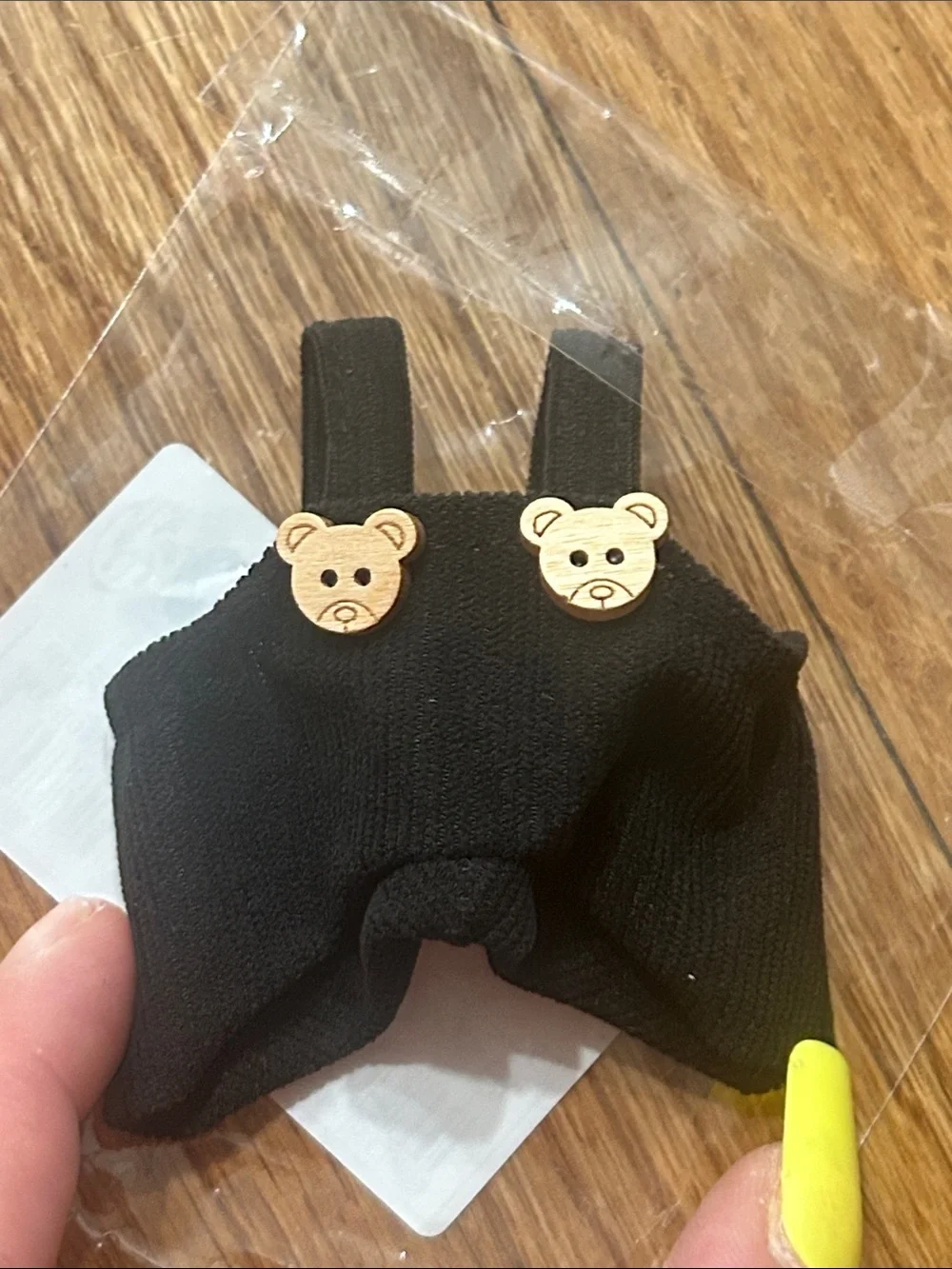 Mini Doll Girl Outfit - Black Ribbed Bear Overalls 17 CM/15 CM